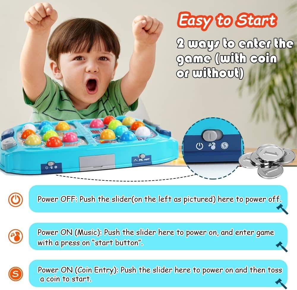 Deluxe Whack Mole Toy with 2 Hammers for Boys & Girls - Colorful Gameplay