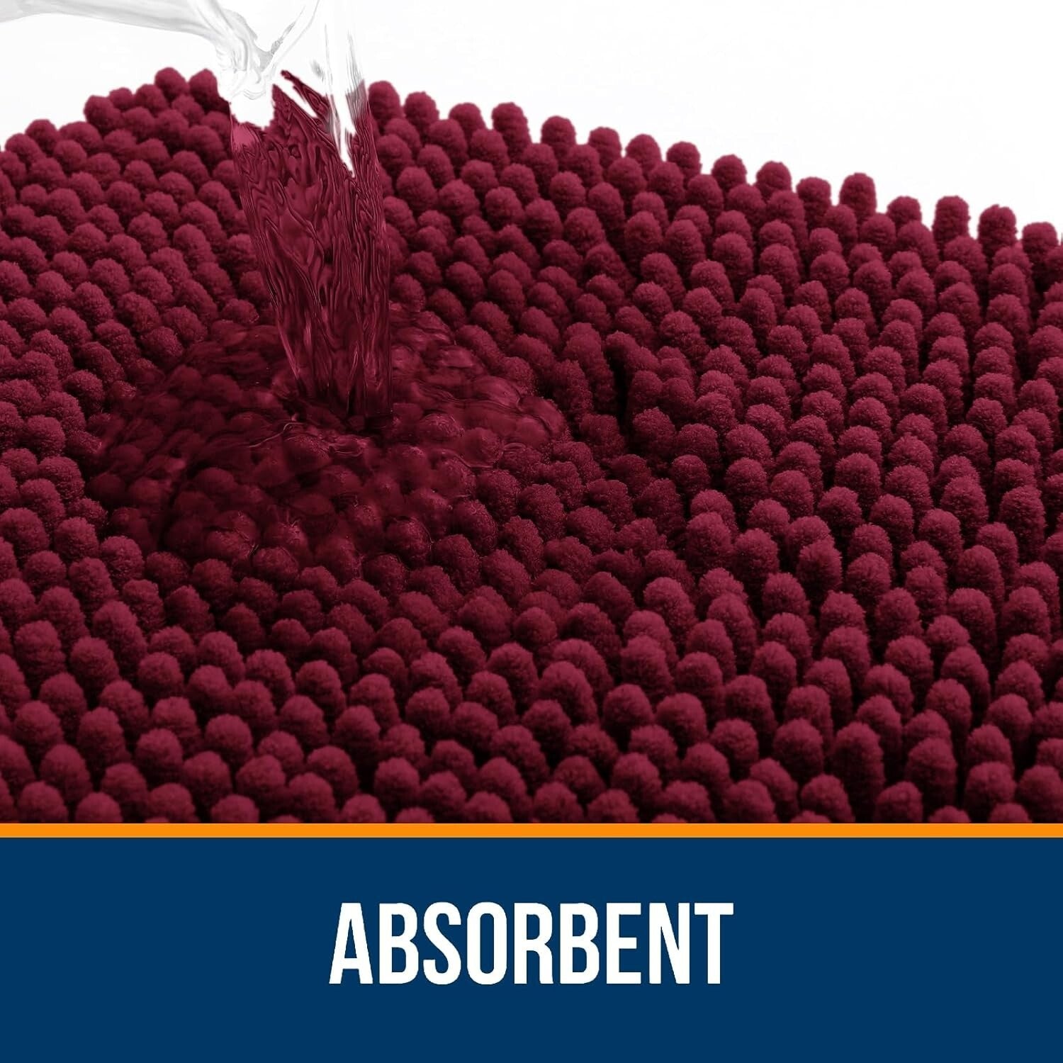 Burgundy Chenille Bath Mat 59x20 - Ultra Absorbent & Non-Slip Rubber Backing