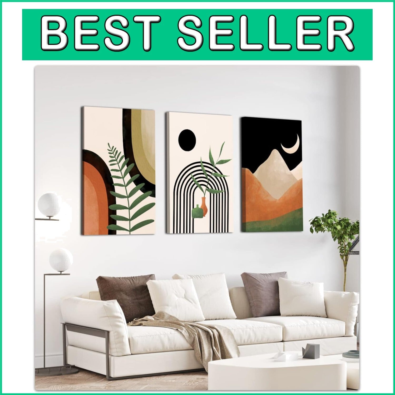 Elegant Bohemian 3-Piece Canvas Art Set - 16" x 24" Mid Century Abstract Prints