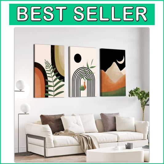Elegant Bohemian 3-Piece Canvas Art Set - 16" x 24" Mid Century Abstract Prints