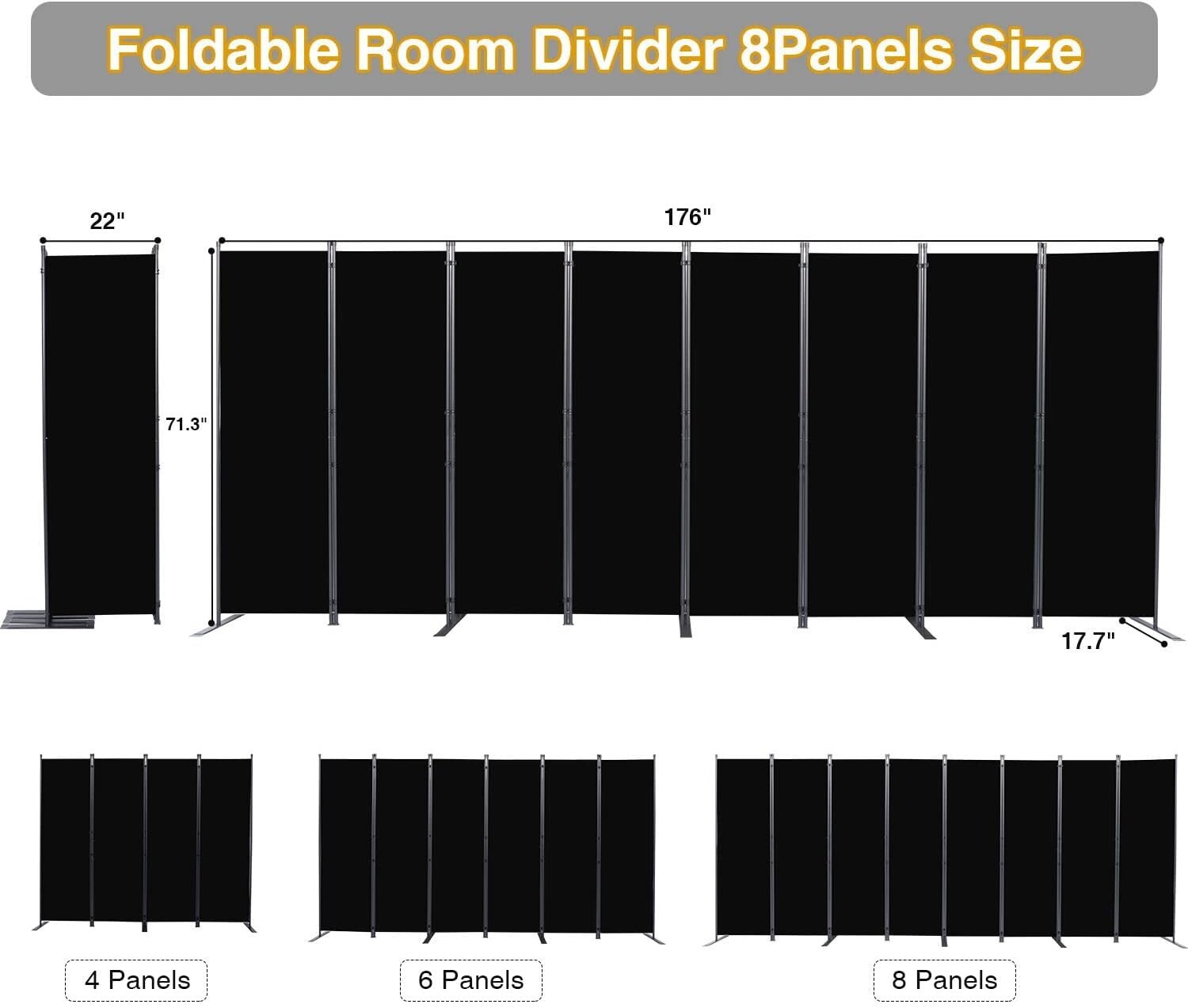 Freestanding 8 Panel Folding Privacy Screen with Stable Support Feet - 176" Wide