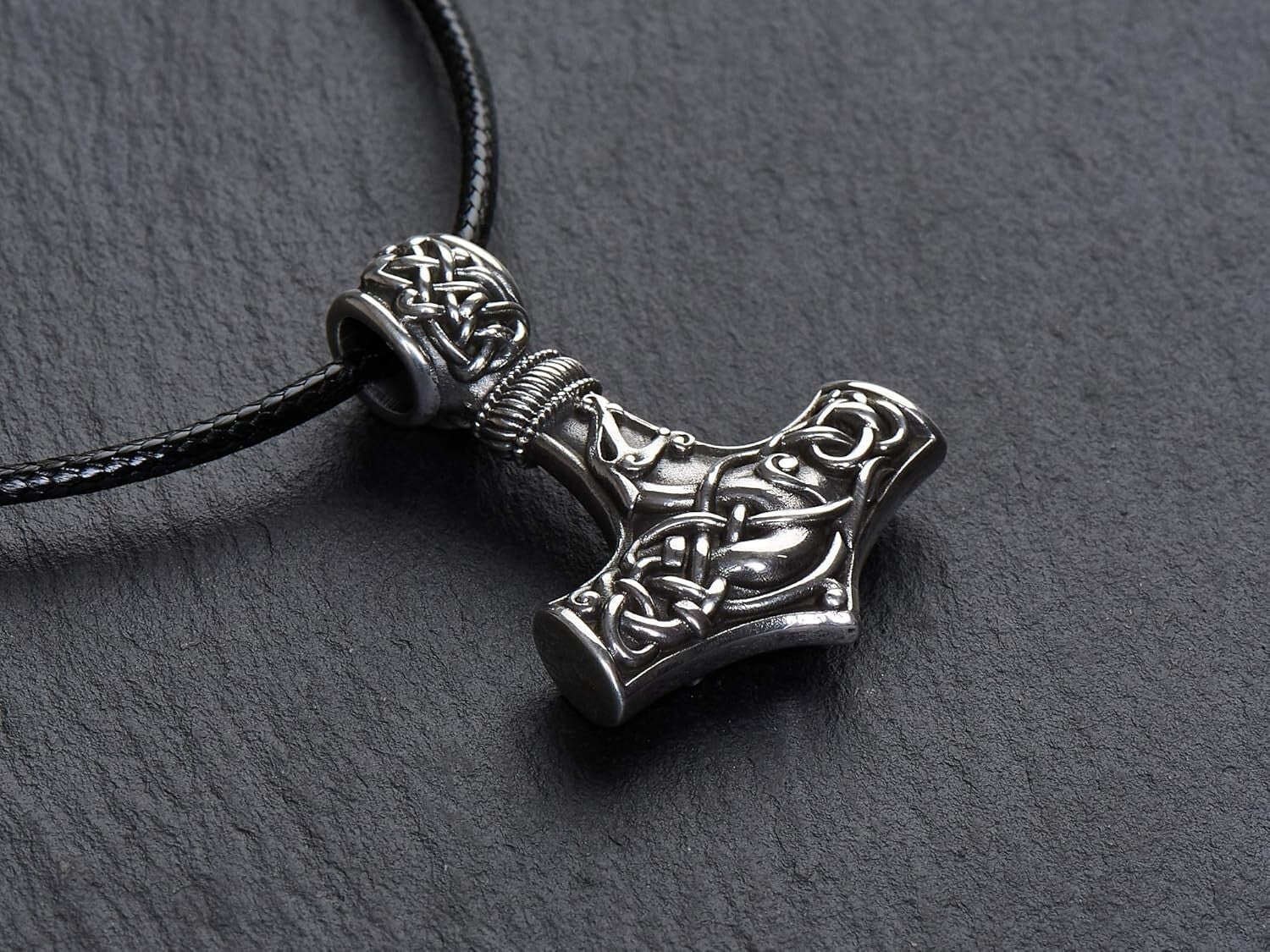 925 Silver Double-Sided Viking Thor's Hammer Pendant - Adjustable Necklace