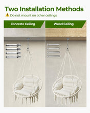 Load image into Gallery viewer, Versatile Macrame Hanging Chair with Adjustable Cushion – 330lbs Capacity, Beige