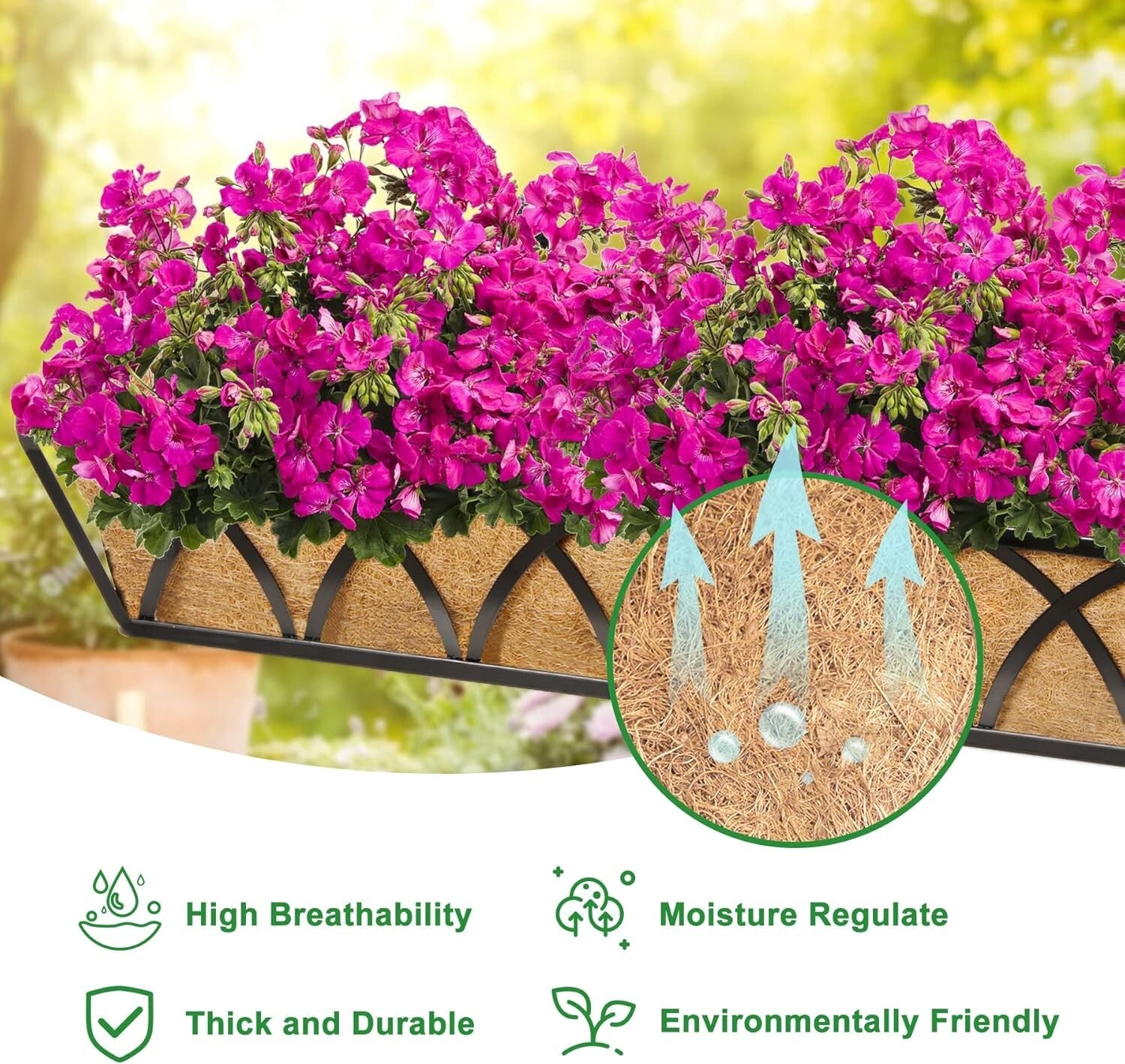 Durable 24-Inch Hanging Metal Planters with Coco Liner for Outdoor Gardens