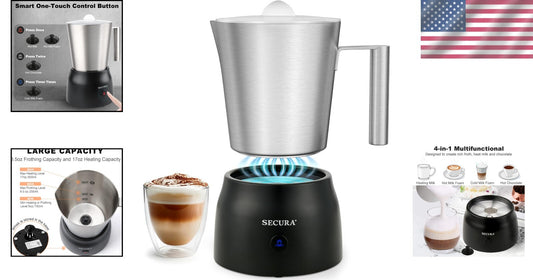 Stainless Steel Electric Milk Frother & Hot Chocolate Maker - 17oz Capacity