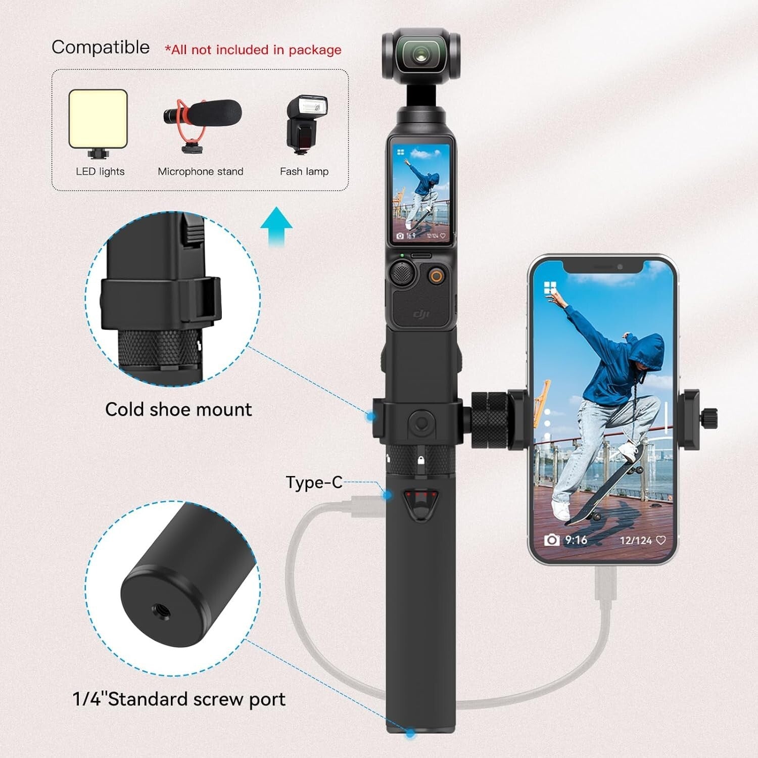 Lightweight Power Bank & Holder for DJI Osmo Pocket 3 - 4 Hour Battery Extension