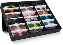 Load image into Gallery viewer, Sophisticated Sunglass Storage Case - 18 Compartment Organizer in Black