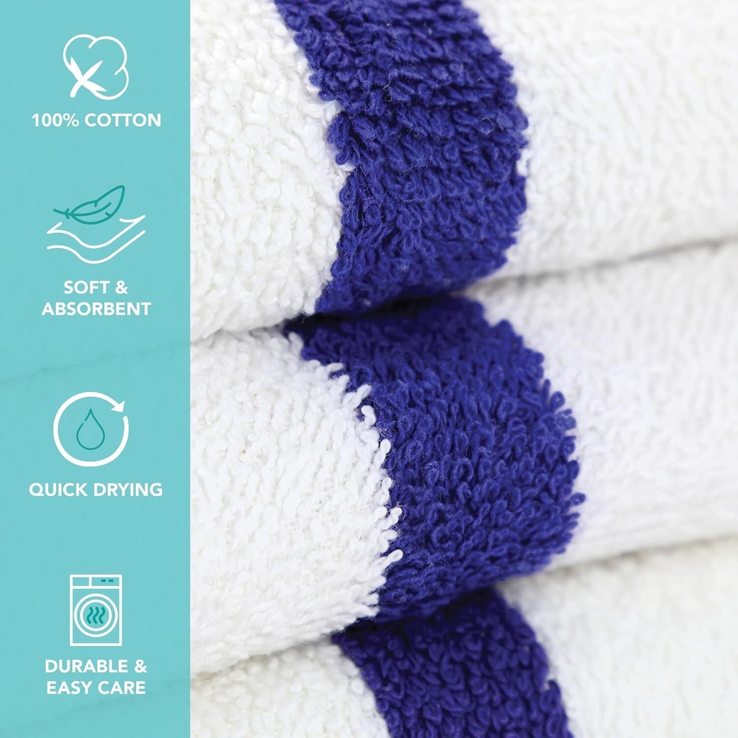 Economy 12-Pack Blue Striped Bath Towels - Luxury Hotel Quality for All Ages