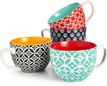 Load image into Gallery viewer, Oversized 24 oz Ceramic Coffee Mugs - Gift-Ready Set of 4 in Bright Colors