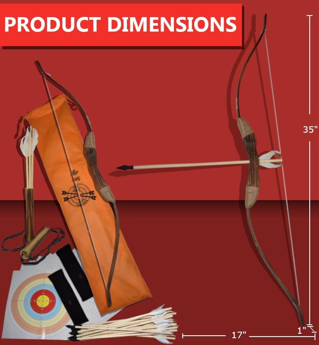 33-Piece Wooden Bow and Arrow Set - Ideal Beginner Archery for Kids & Teens