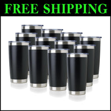 Load image into Gallery viewer, Double Wall Insulated 20oz Travel Mugs - 12 Stainless Steel Tumblers in Black