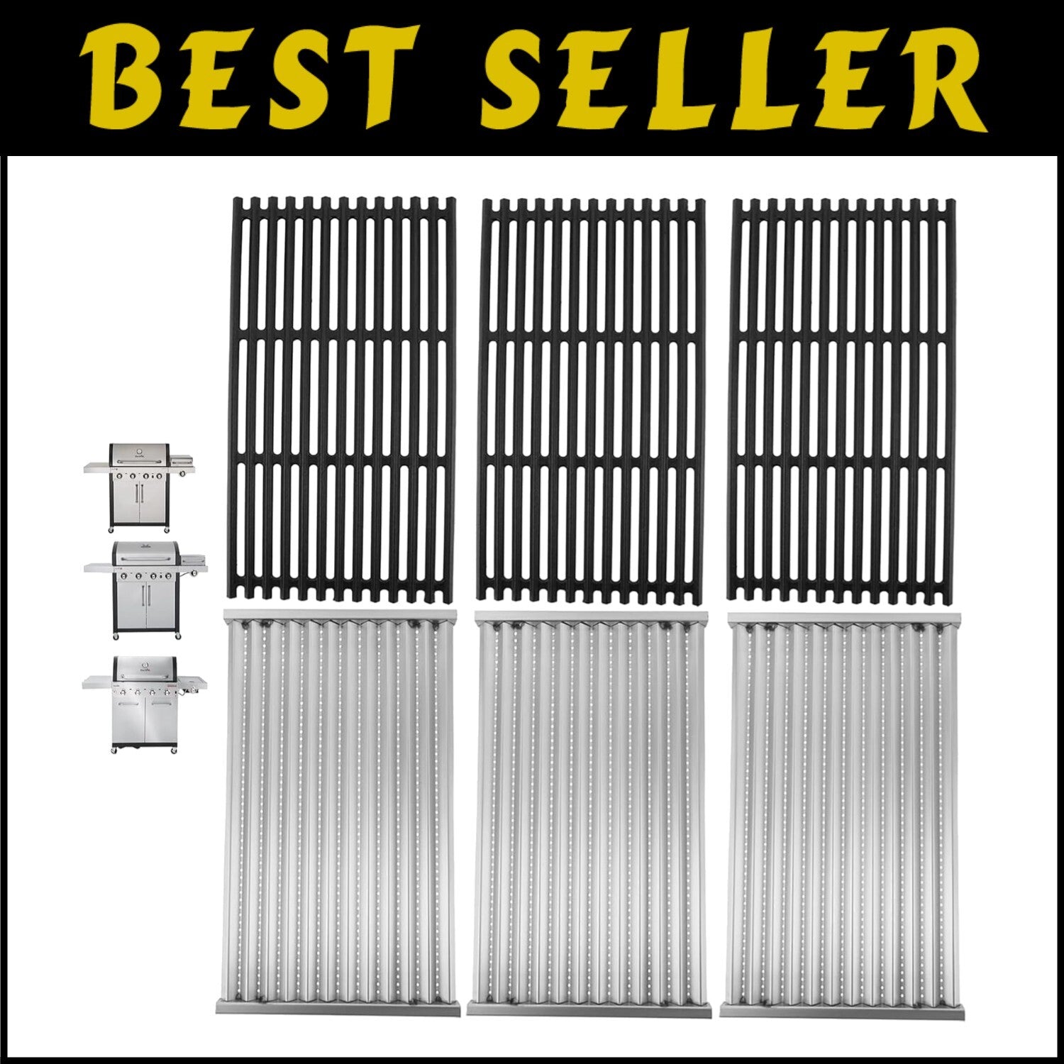 Premium Replacement Emitters and Cast Iron Grates for Charbroil 4-Burner Grills