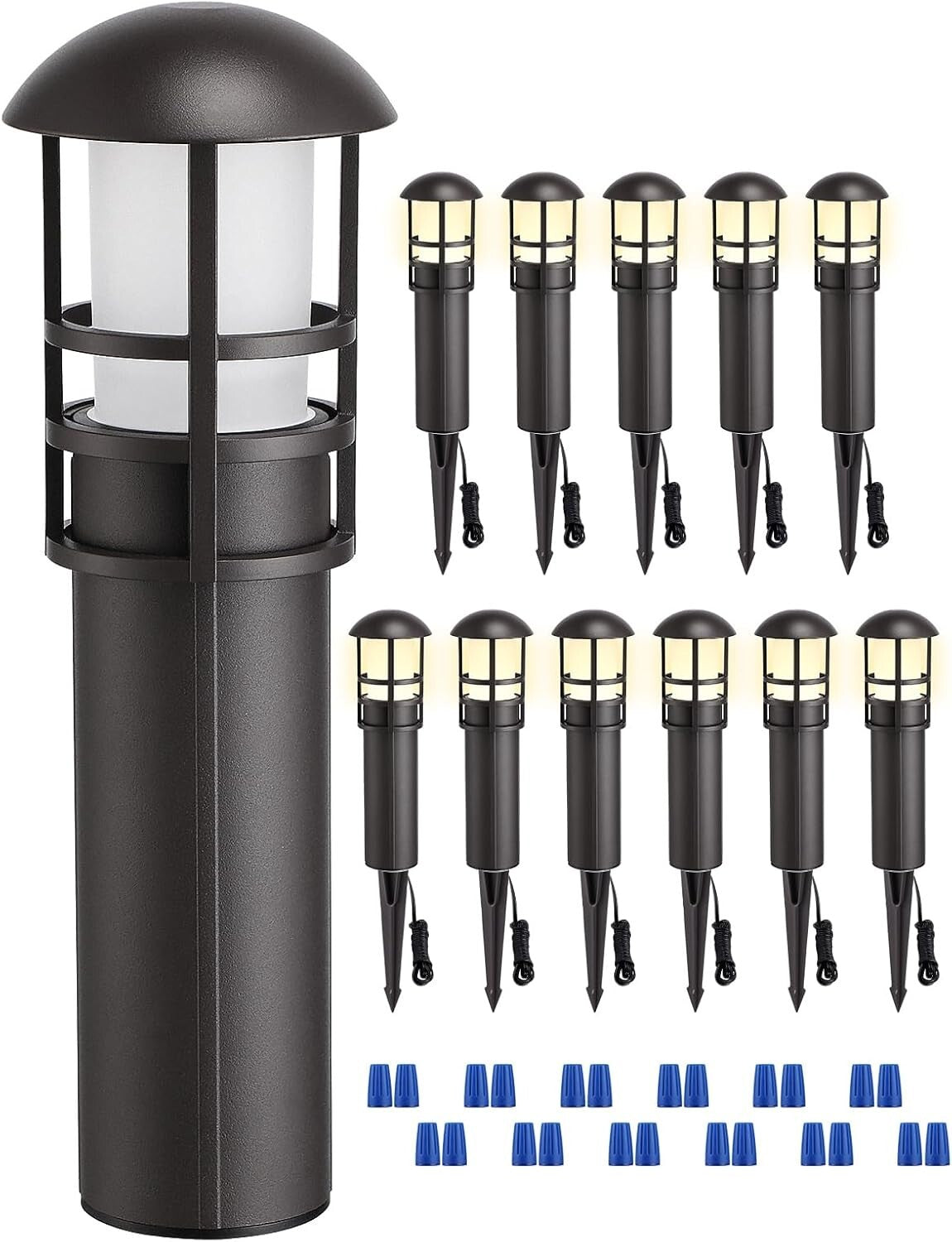 Warm White 3000K LED Bollard Lights - Waterproof Landscape Lighting 12-Count