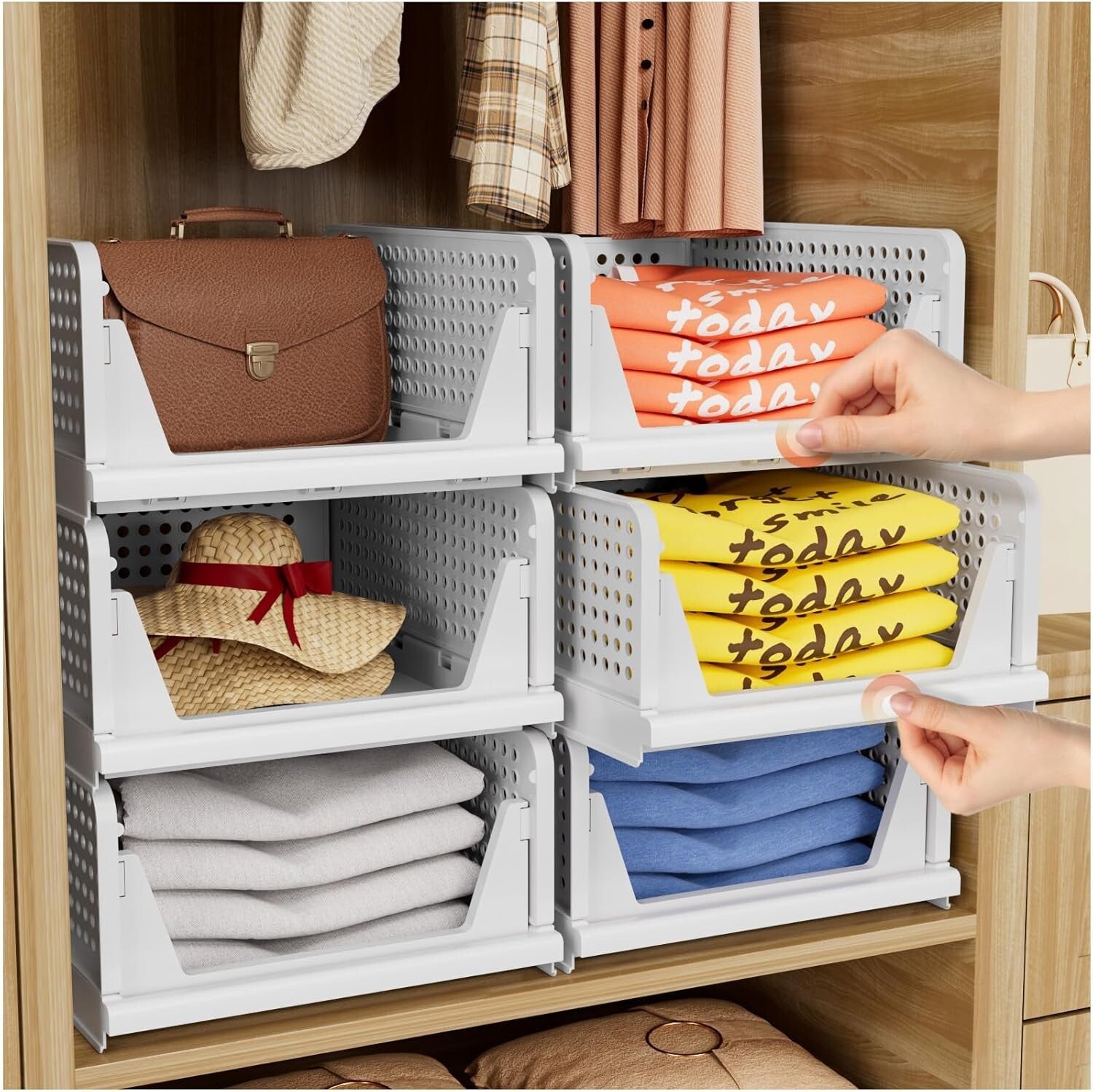 5 Pack Stackable Closet Organizers - Multi-Functional Storage Bins for Any Room