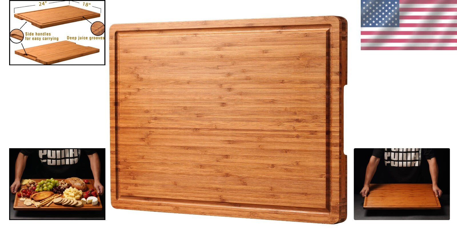 Durable 3-Layer Bamboo Cutting Board - Ideal for Cheese & Charcuterie Serving