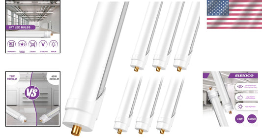 72W Dual Row 8FT LED Bulbs - 5000K Daylight, Easy Installation, Long Lifespan