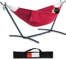Load image into Gallery viewer, Portable Two-Person Hammock with Steel Stand - 450lb Capacity &amp; Cherry Color
