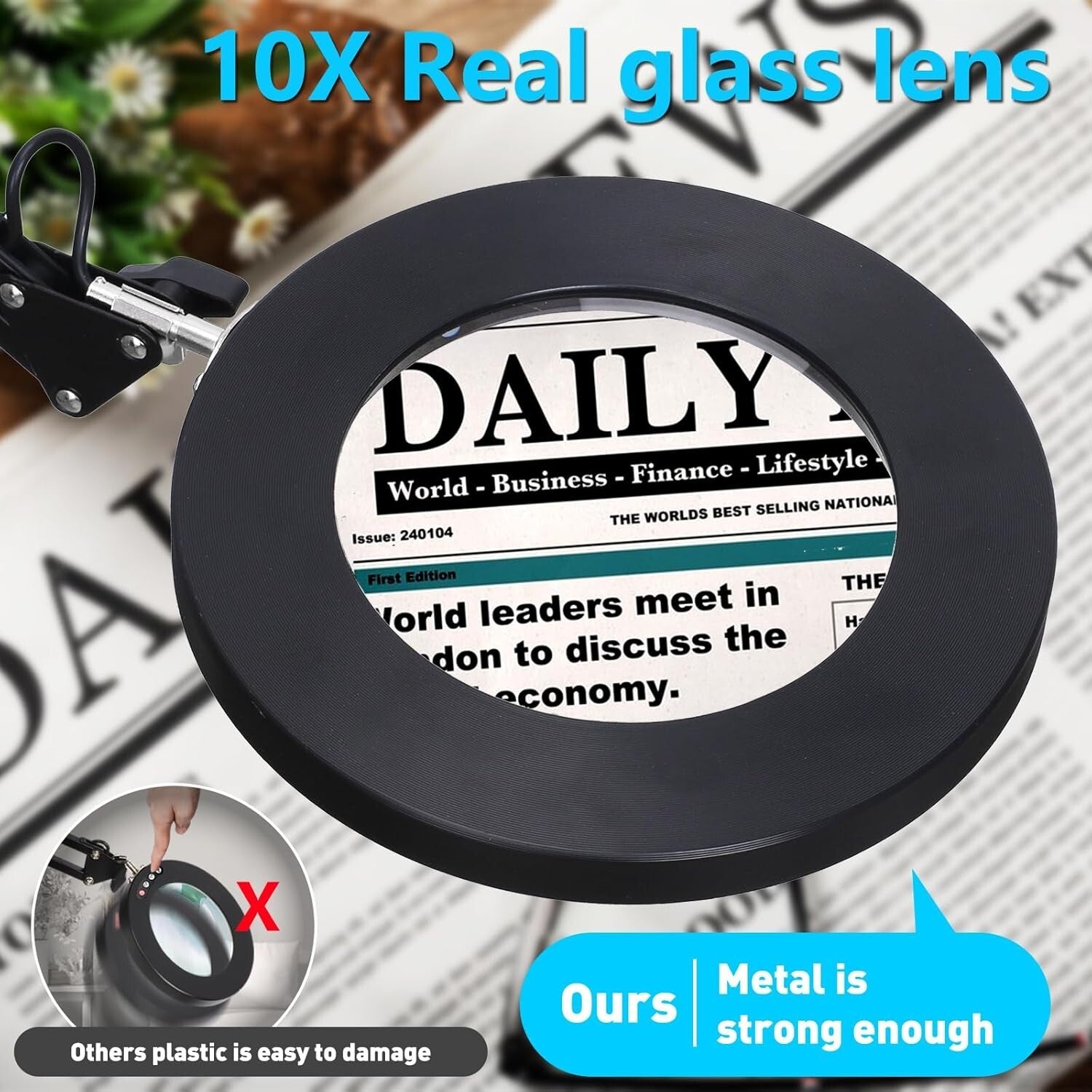 Adjustable LED Magnifying Lamp with Heavy Base - Hands-Free Precision Lighting