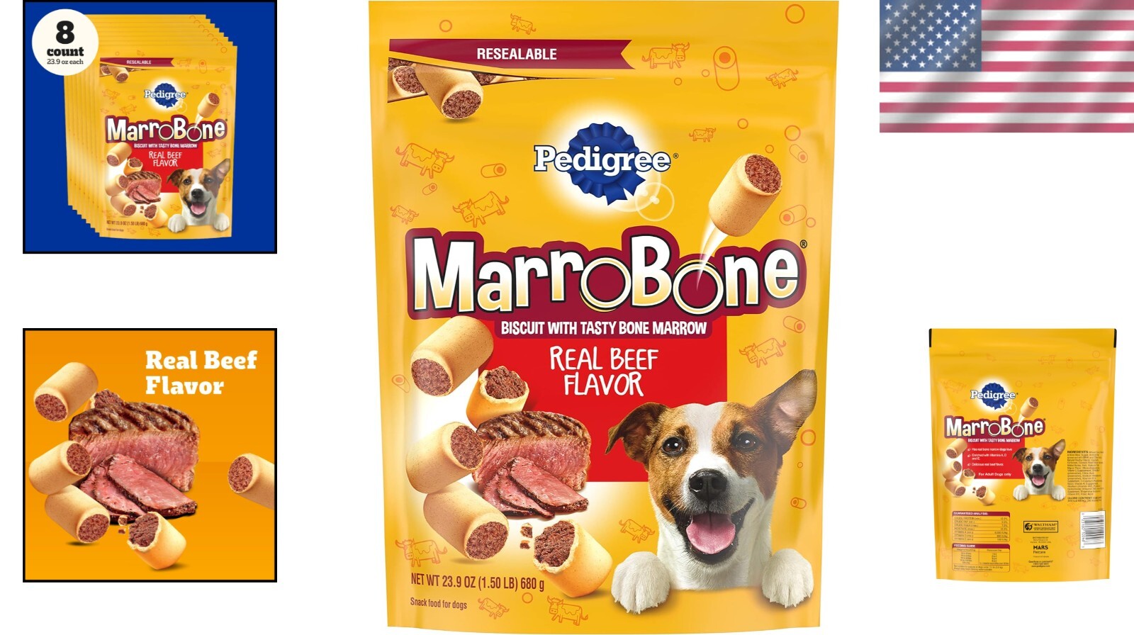 Delicious Beef Bone Marrow Dog Treats - 8-Pack for Healthy Canines, 1.5 lb Each