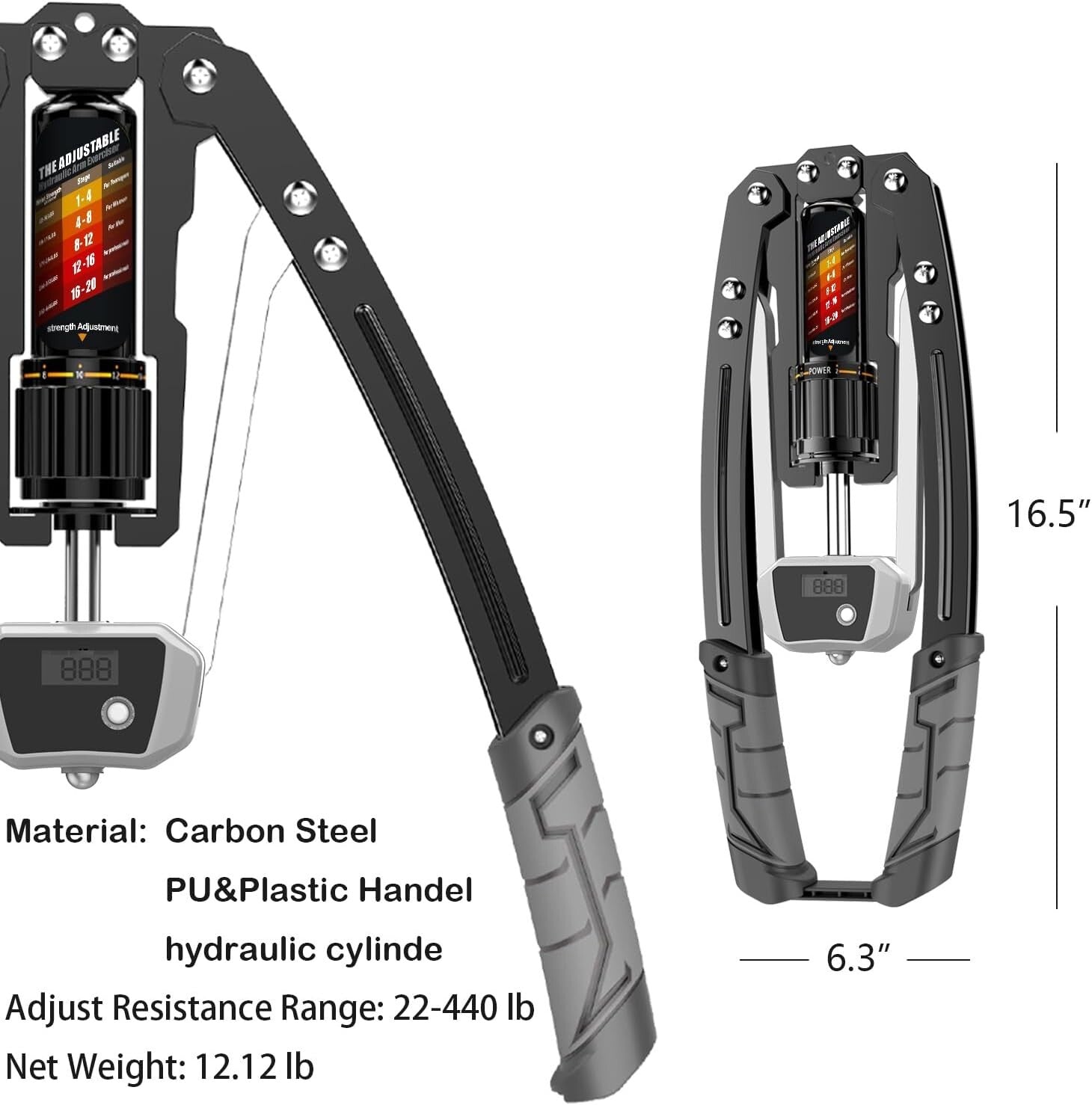 Adjustable Twister Arm Exerciser with LCD Counter - Up to 440 lbs Resistance