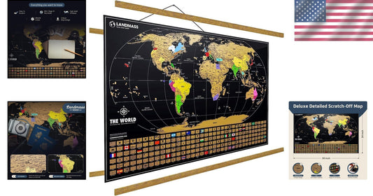 Explore the World - Extra Large Scratch Off Map 36x24 with Elegant Wood Frame