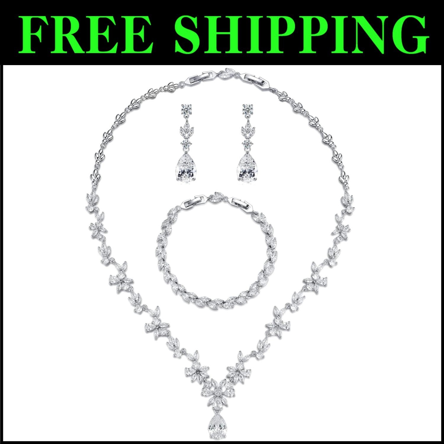 Elegant Hypoallergenic Wedding Jewelry Set - Bridal Necklace, Earrings, Bracelet