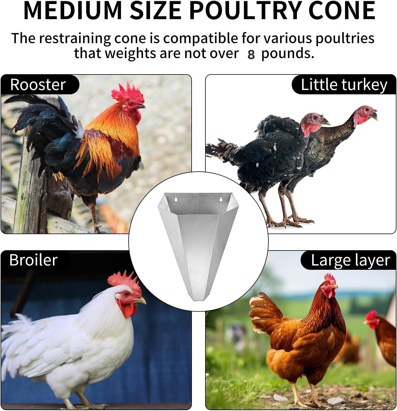 Easy-to-Clean Poultry Restraining Cone for Chickens and Turkeys Up to 8 lbs