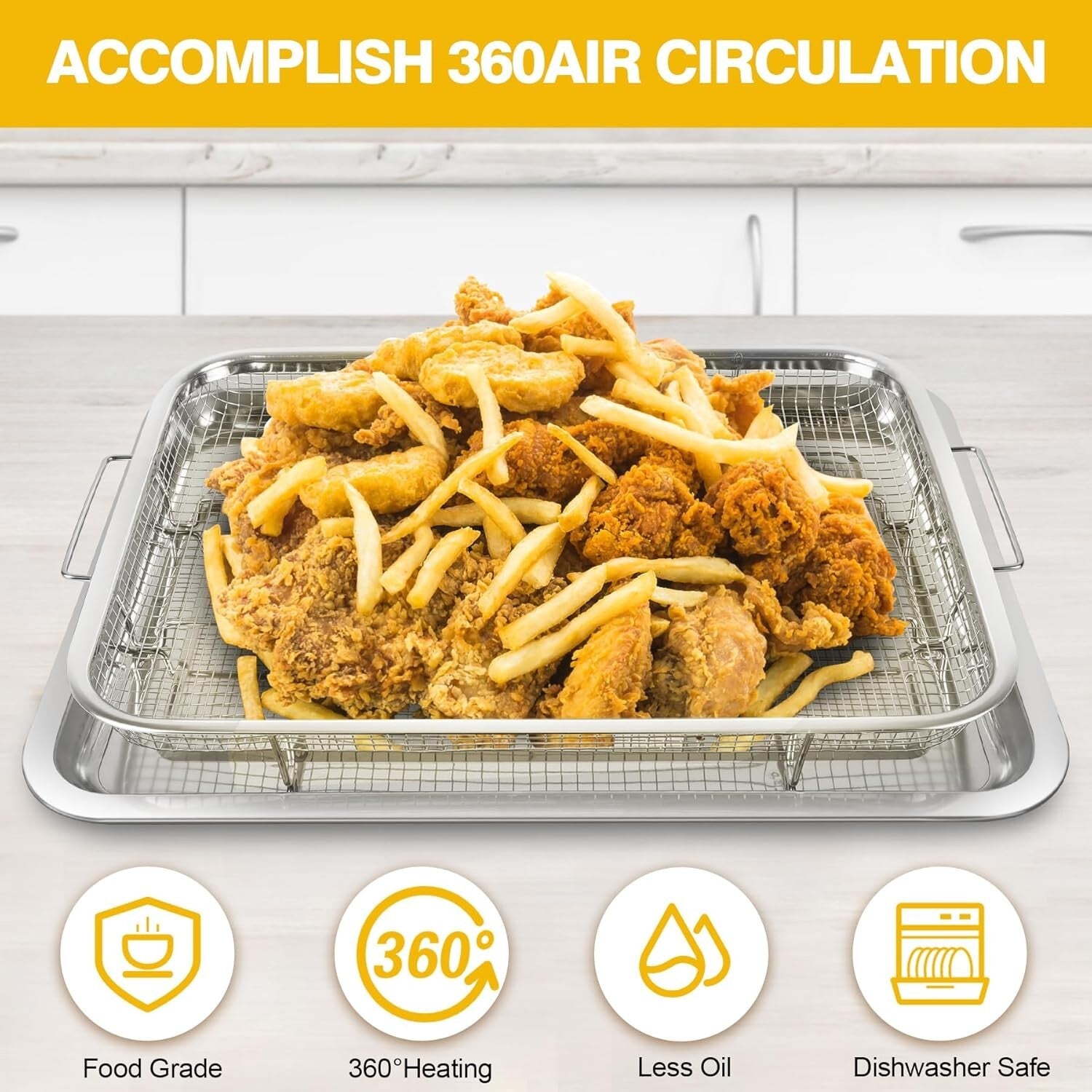 Deluxe 2-Piece Baking Set: Large Stainless Steel Air Fryer & Tray with Parchment