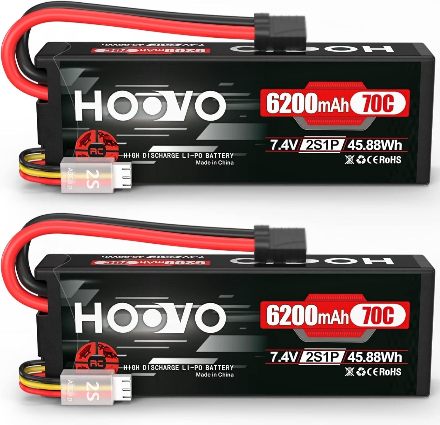 7.4V 6200mAh 2S Lipo Battery with Tracxas Plug - Perfect for RC Cars & Drones