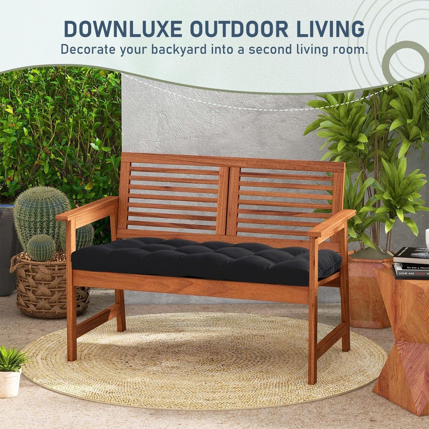 Durable 48x18x5 Black Patio Cushion - Waterproof and Stain-Resistant Design