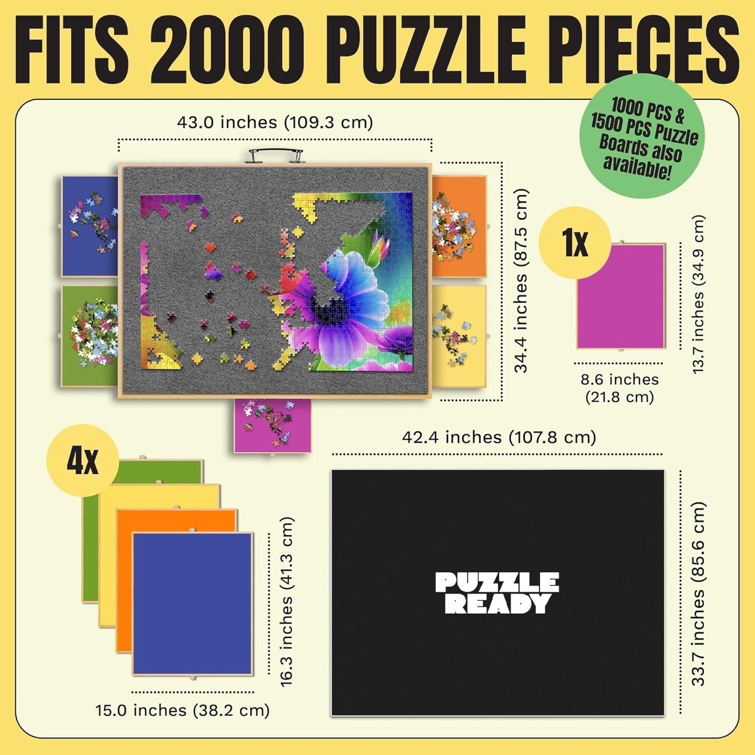 41" x 32" Jigsaw Puzzle Table with Removable Felt Mat - Ideal for Puzzle Lovers