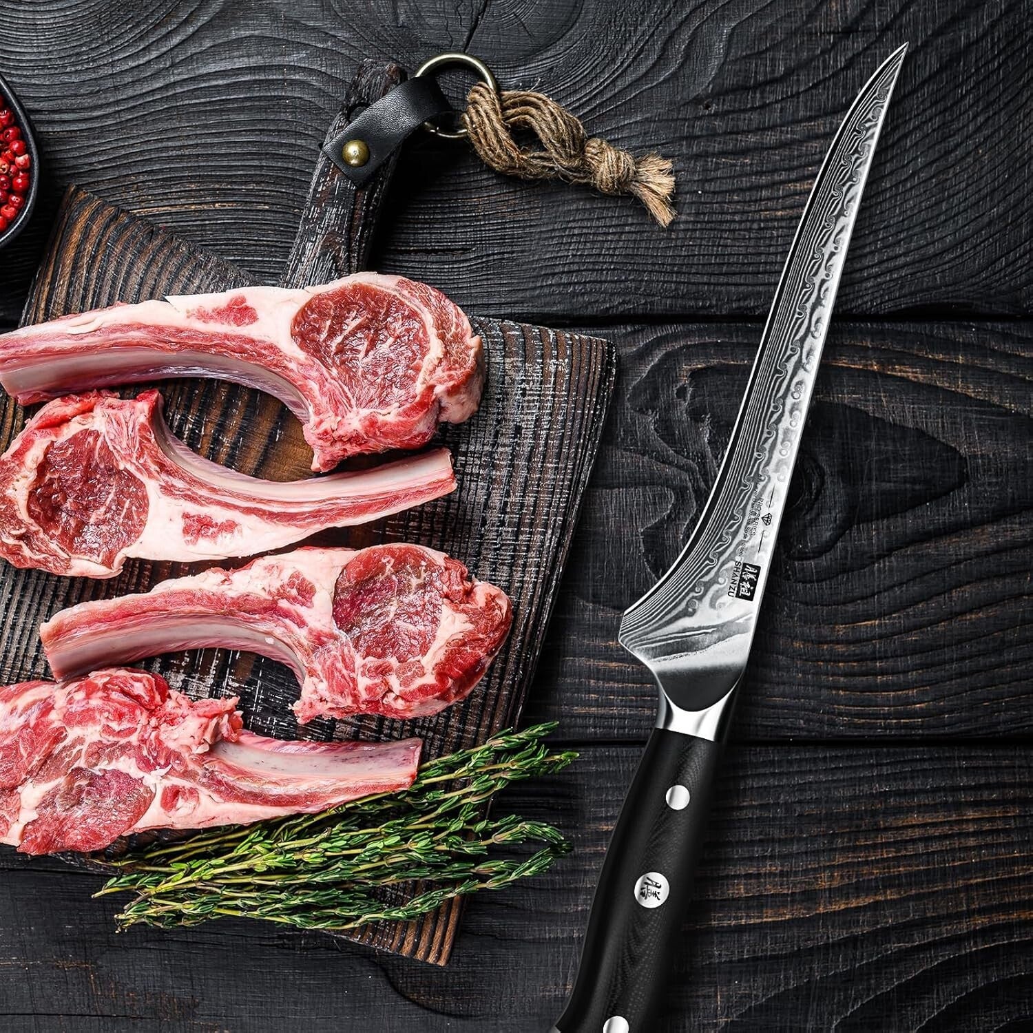 Professional 7-Inch Boning Knife with 67 Layers of Damascus Steel - Lightweight