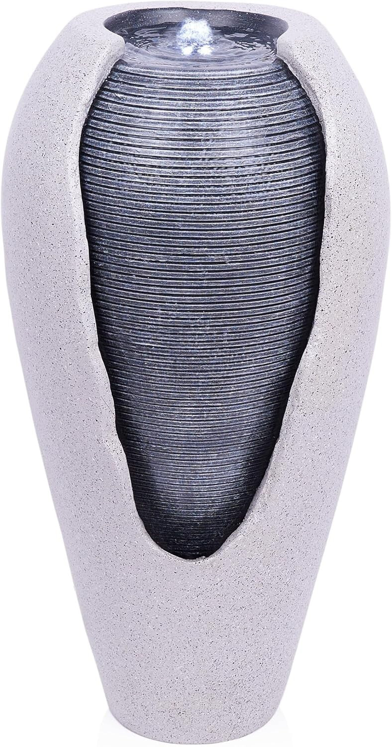 Versatile 29" LED Illuminated Ribbed Jar Fountain for Indoor/Outdoor Relaxation
