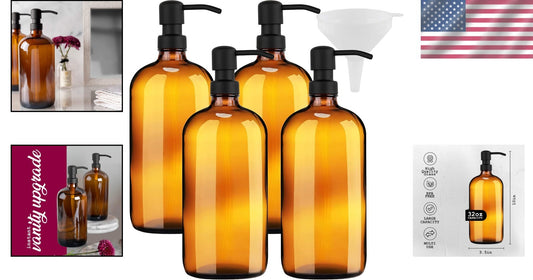 Elegant 32 Oz Amber Glass Dispenser with Stainless Steel Pump - Versatile & Chic