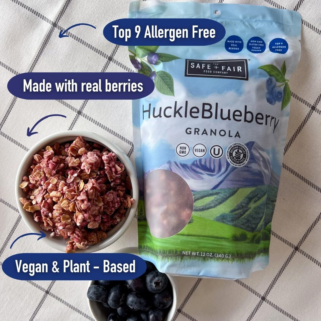 Allergen-Free HuckleBlueberry Granola - Delicious Crunchy Vegan Breakfast 6 Pack