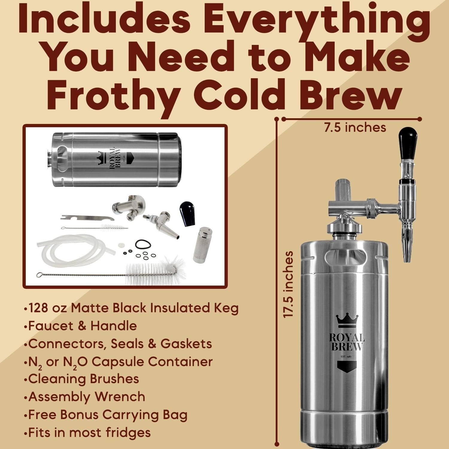 Stainless Steel Nitro Cold Brew Coffee Maker - 128 Oz, Perfect for Coffee Lovers
