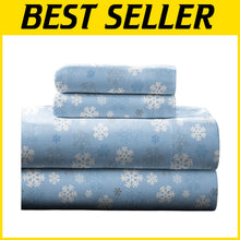 Load image into Gallery viewer, Queen Heavyweight Cotton Flannel Sheet Set - Comfy Snow Flakes &amp; Deep Pockets
