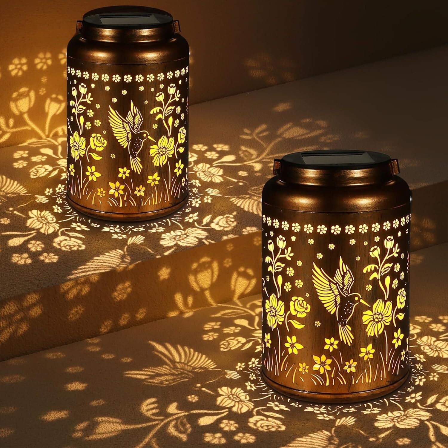 Waterproof Solar Lanterns - Hummingbird Hanging Lights for Garden Gifts 2PK