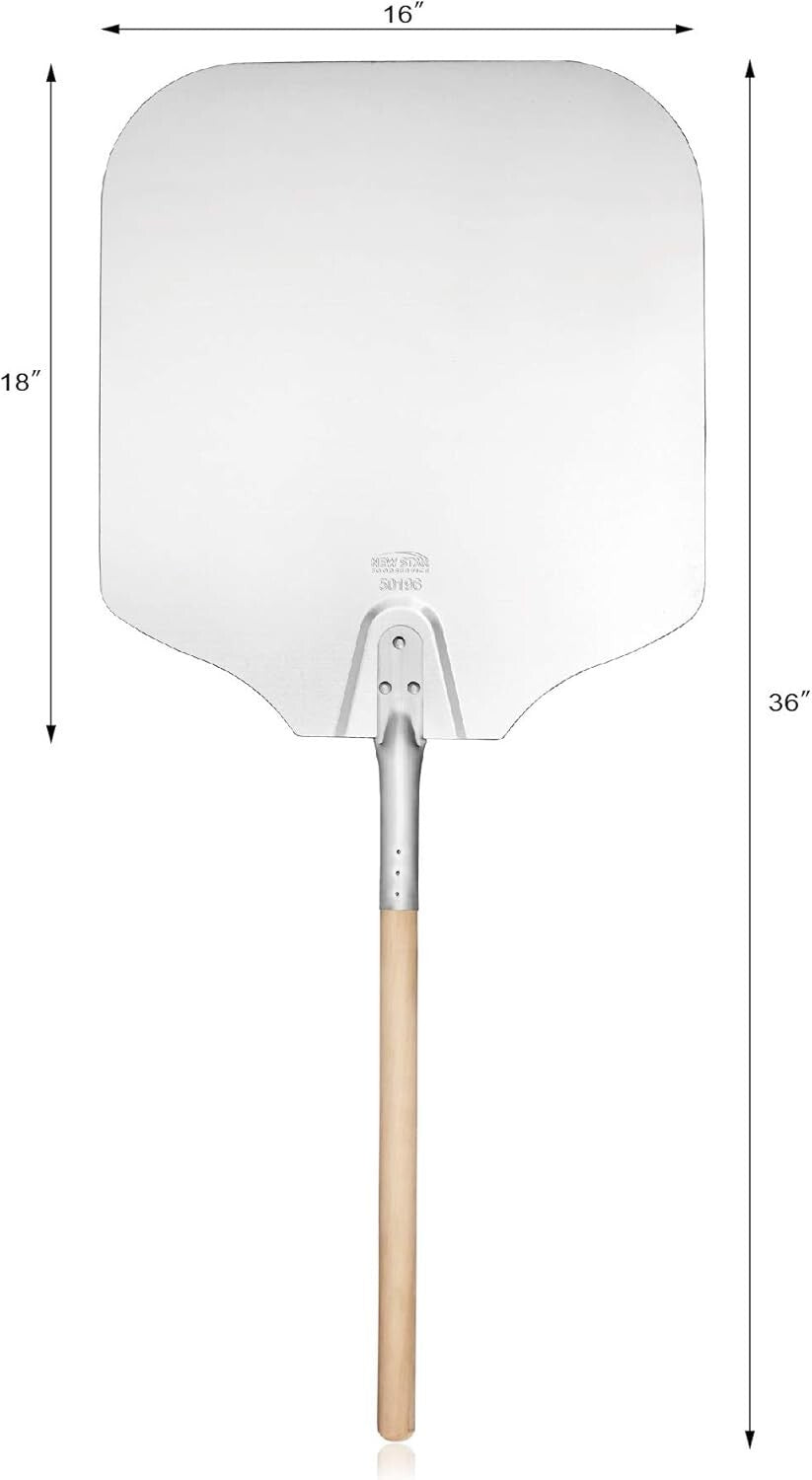 Aluminum Pizza Peel with 16x18 Inch Blade & Wooden Handle for Effortless Baking
