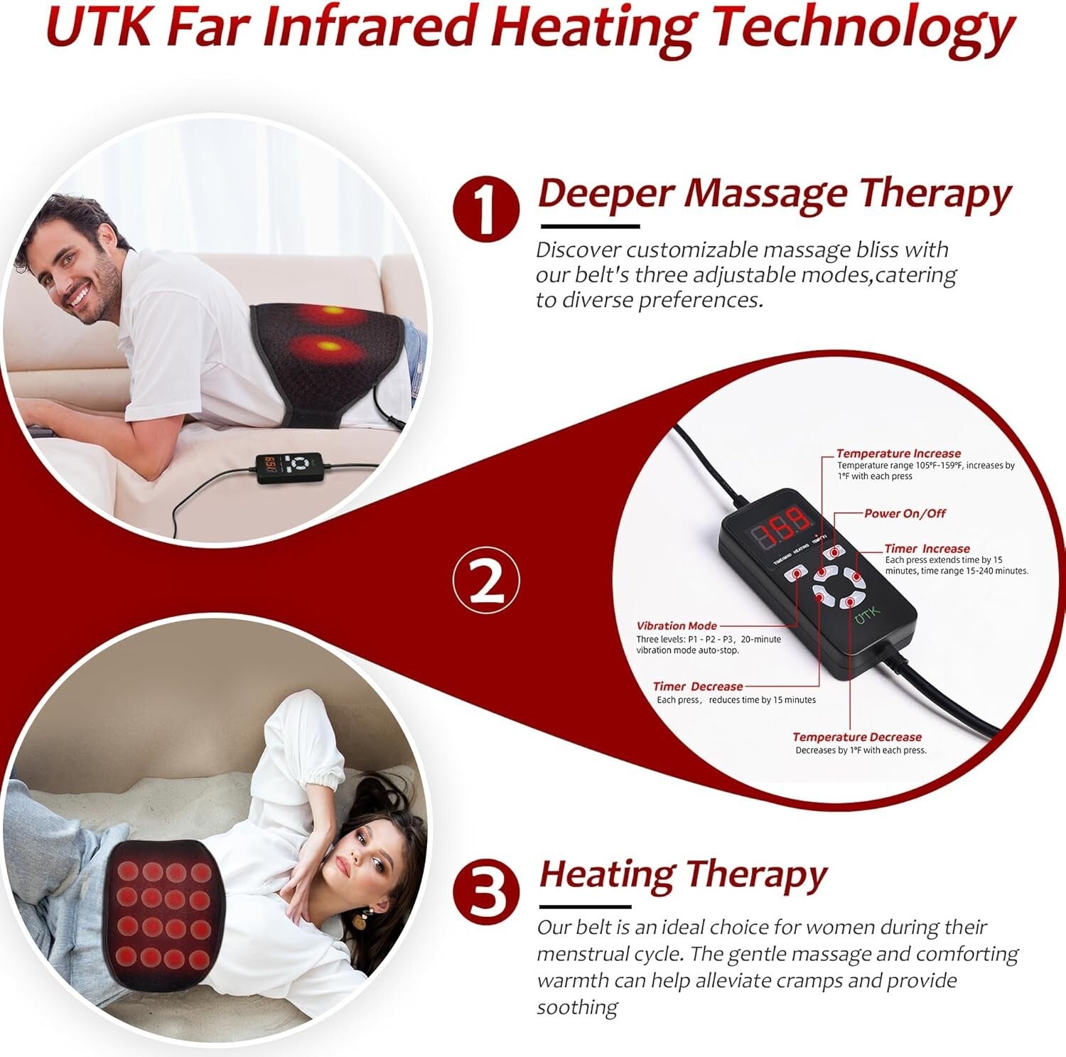 Far Infrared Vibrating Heating Pad - Custom Massage for Lower Back Pain Relief