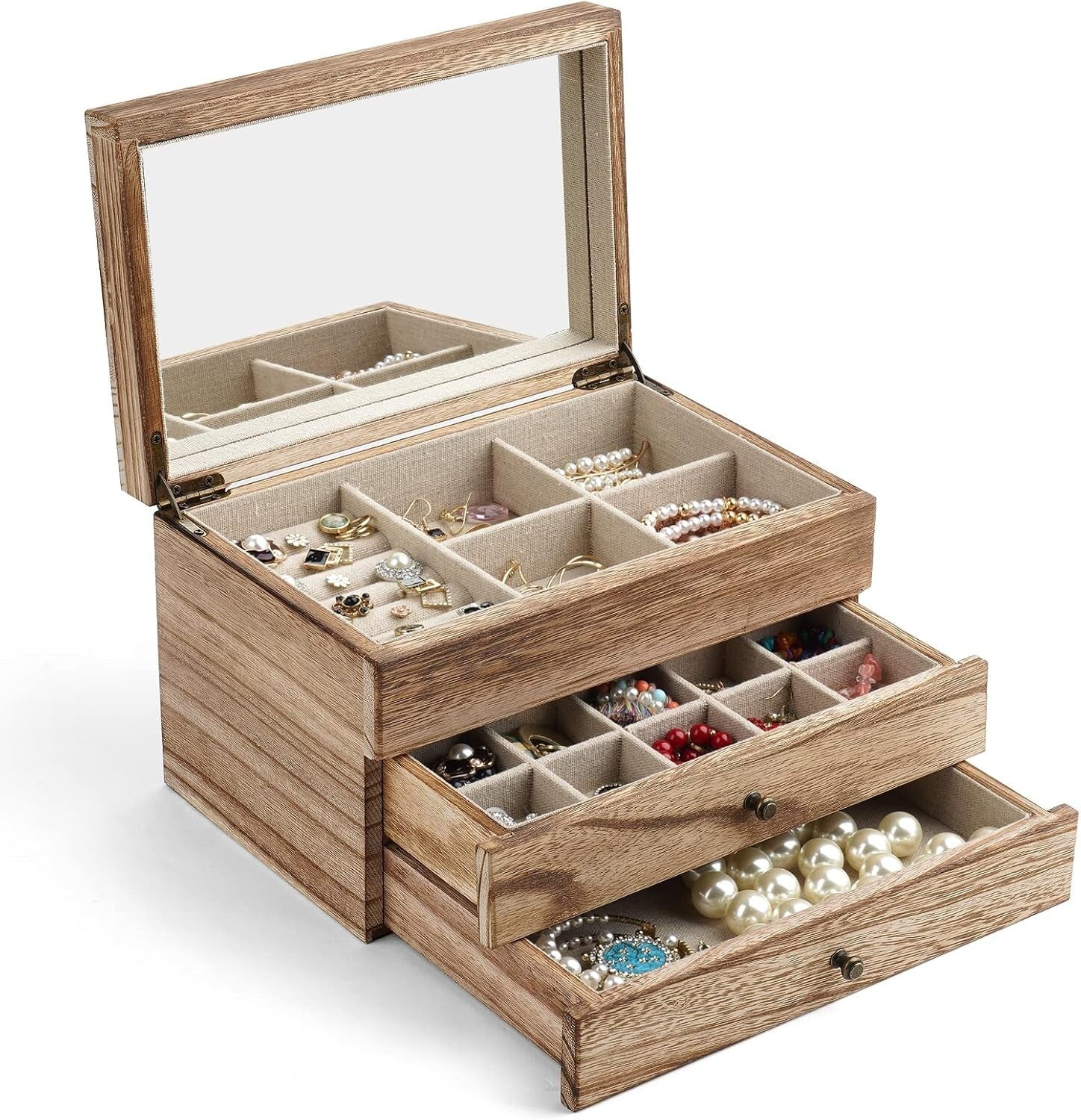 Carbonized Black Jewelry Box with Earring Organizer - Perfect for Gift Giving