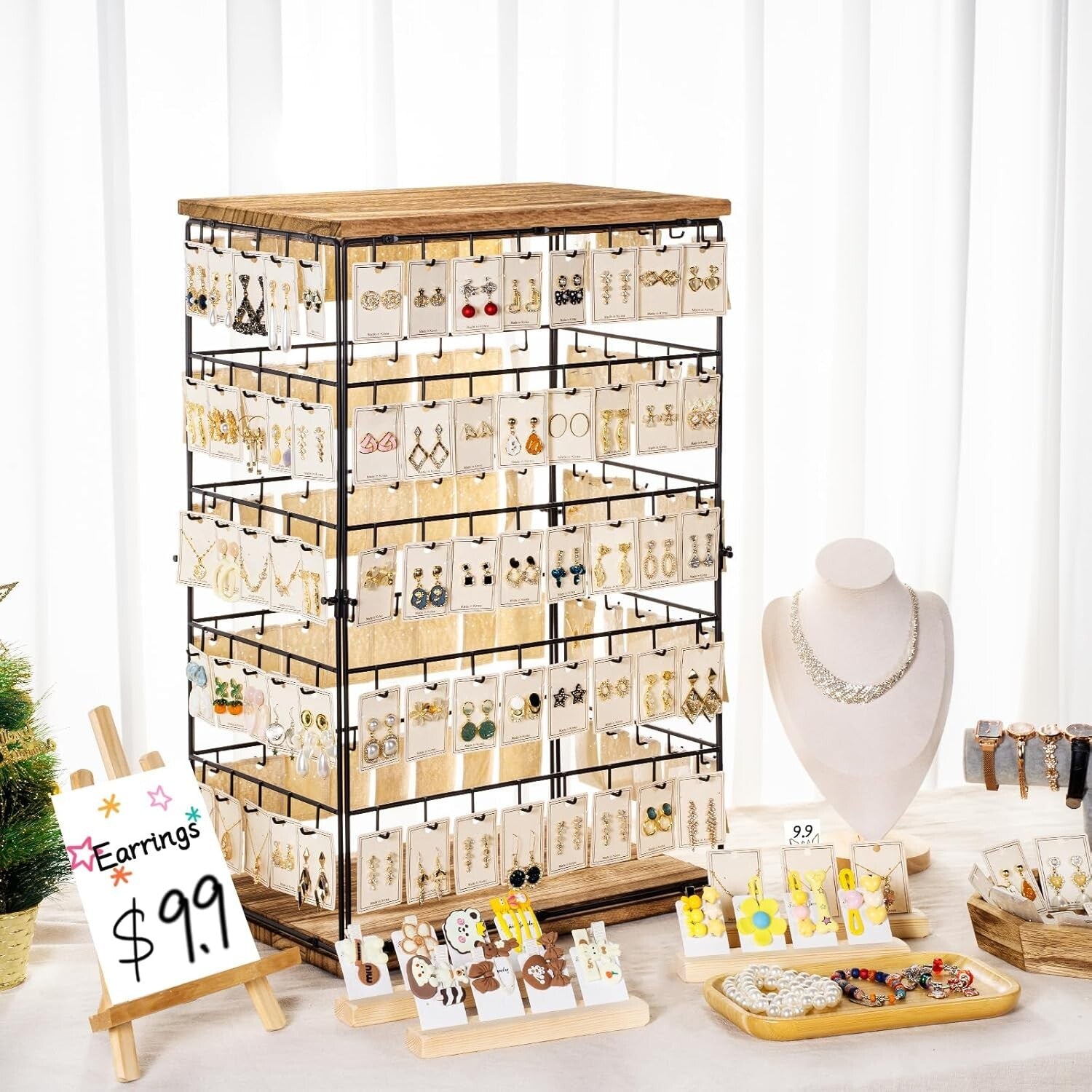 Large Rustic Earring Rack 26" H with 5-Tier Design - Ideal for Selling Jewelry