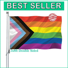 Load image into Gallery viewer, Durable 5x8 Heavy-Duty Progress Pride Flag - Perfect for Celebrating LGBTQ Pride