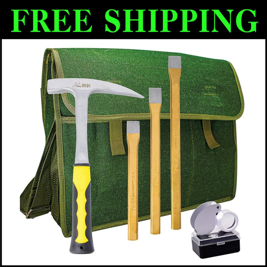 Complete Rockhounding Gear: Carbon Steel Hammer & Chisels in Stylish Musette Bag