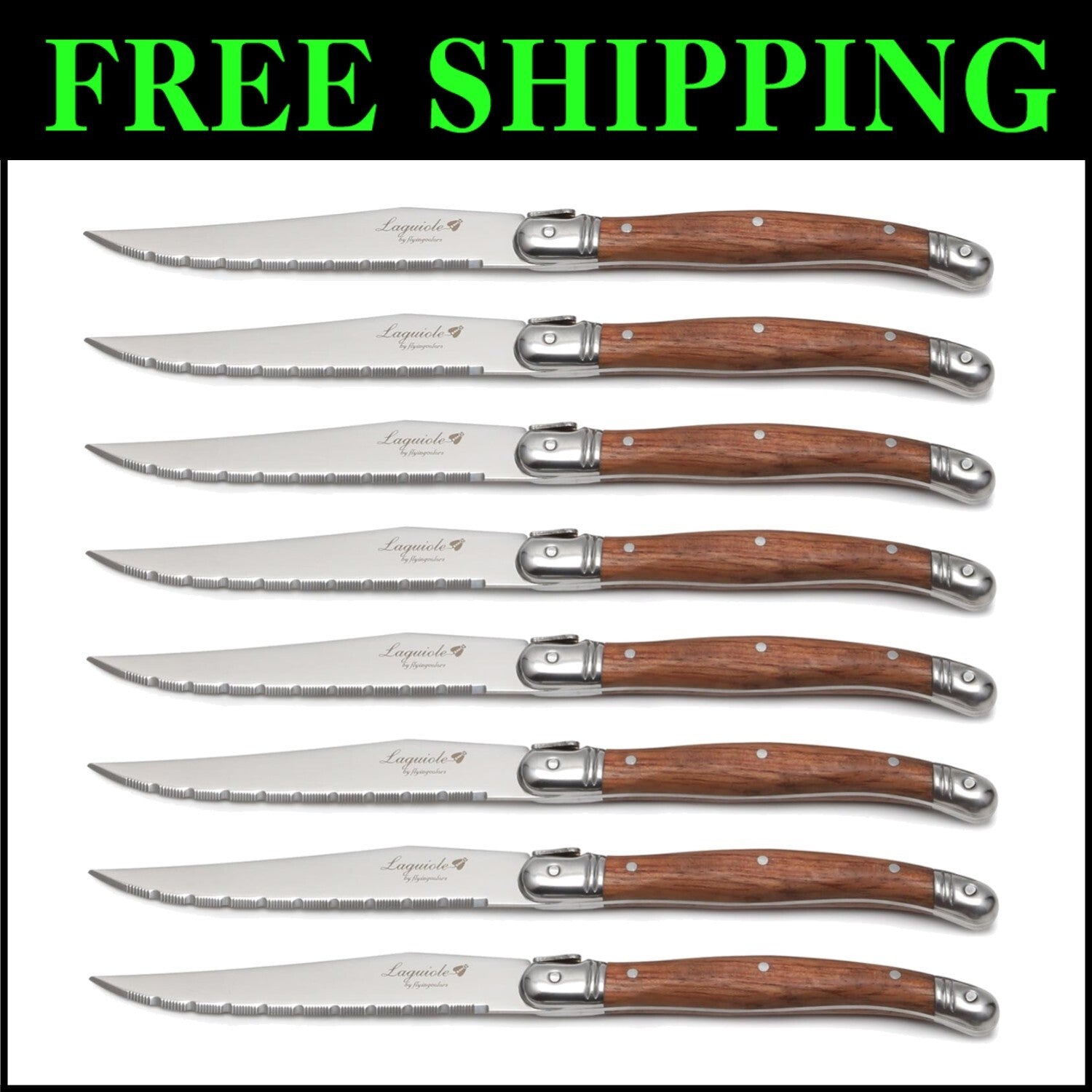 Elegant 8-Piece Steak Knife Set with Wood Handles - Gift-Ready & Dishwasher Safe