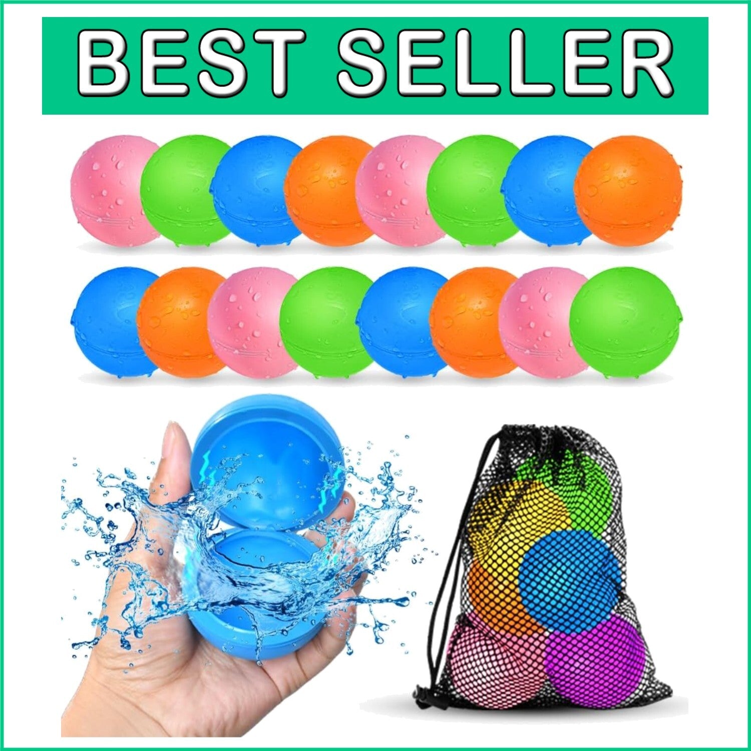 16 Pcs Reusable Water Balloons - Kids Summer Fun Toy, Quick Fill & Leak-Proof