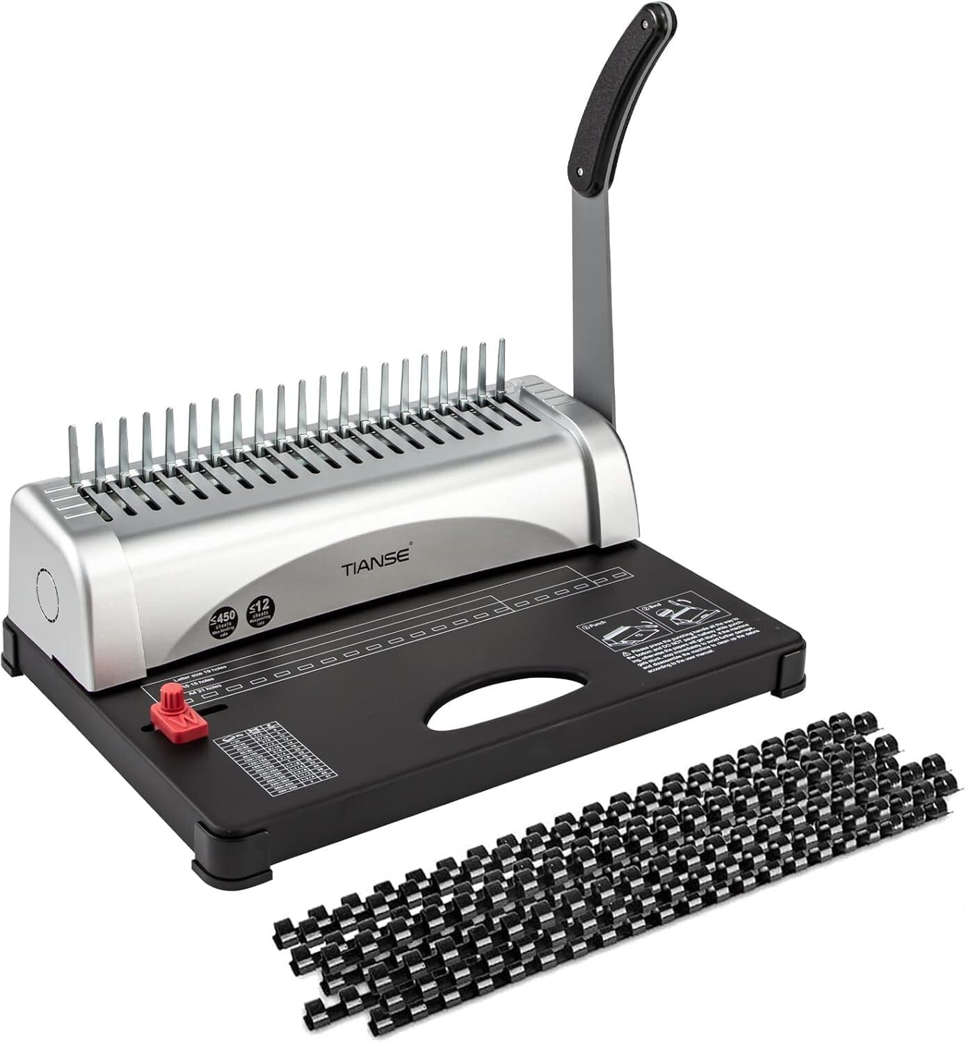 21-Hole Binding Machine with 100 PCS 3/8'' Comb Spines - 450 Sheet Capacity