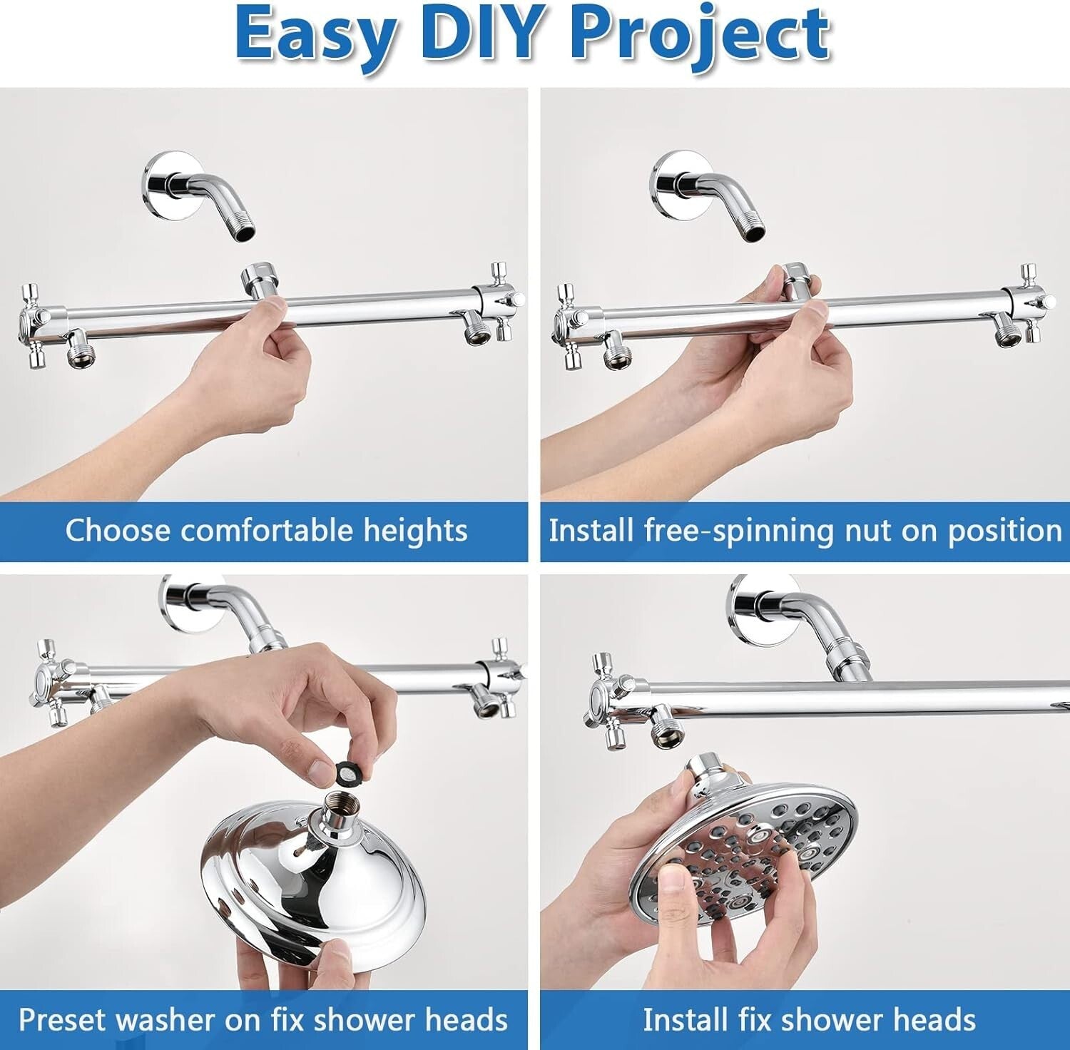 Polished Stainless Steel Dual Shower Head for Couples - 6 Adjustable Functions