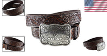 Load image into Gallery viewer, Luxury Men's Leather Belt with Embossed Floral Pattern &amp; Interchangeable Buckle
