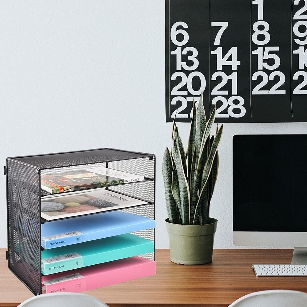 Durable 5-Tier Paper Tray for Office - Elegant Black Metal Storage Solution